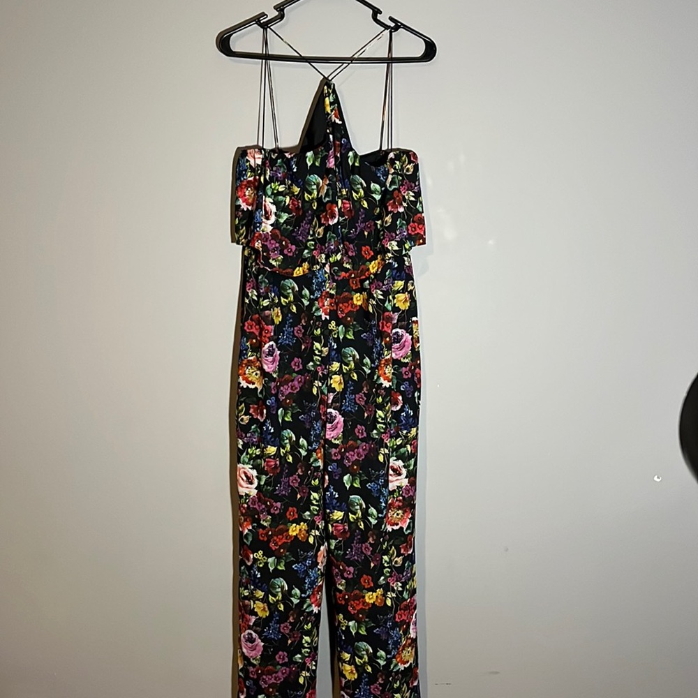 Aidan Mattox Jumpsuit. From Neiman size 12. Wide leg, black with floral print